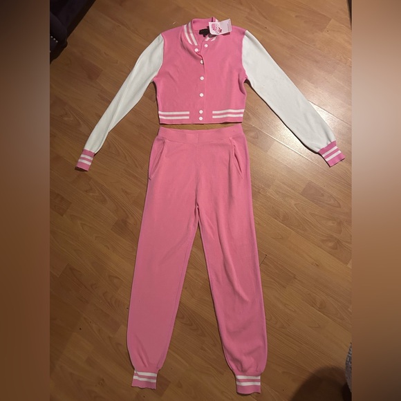 None Pants - NWT Jogger Set Chic Pink and White Women's (Runs Small so fits like a Small)